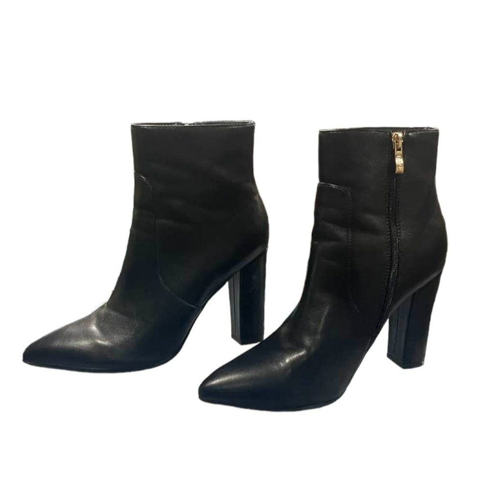Ankle Heeled Soft Booties with Zippers  - Black - 8.5
